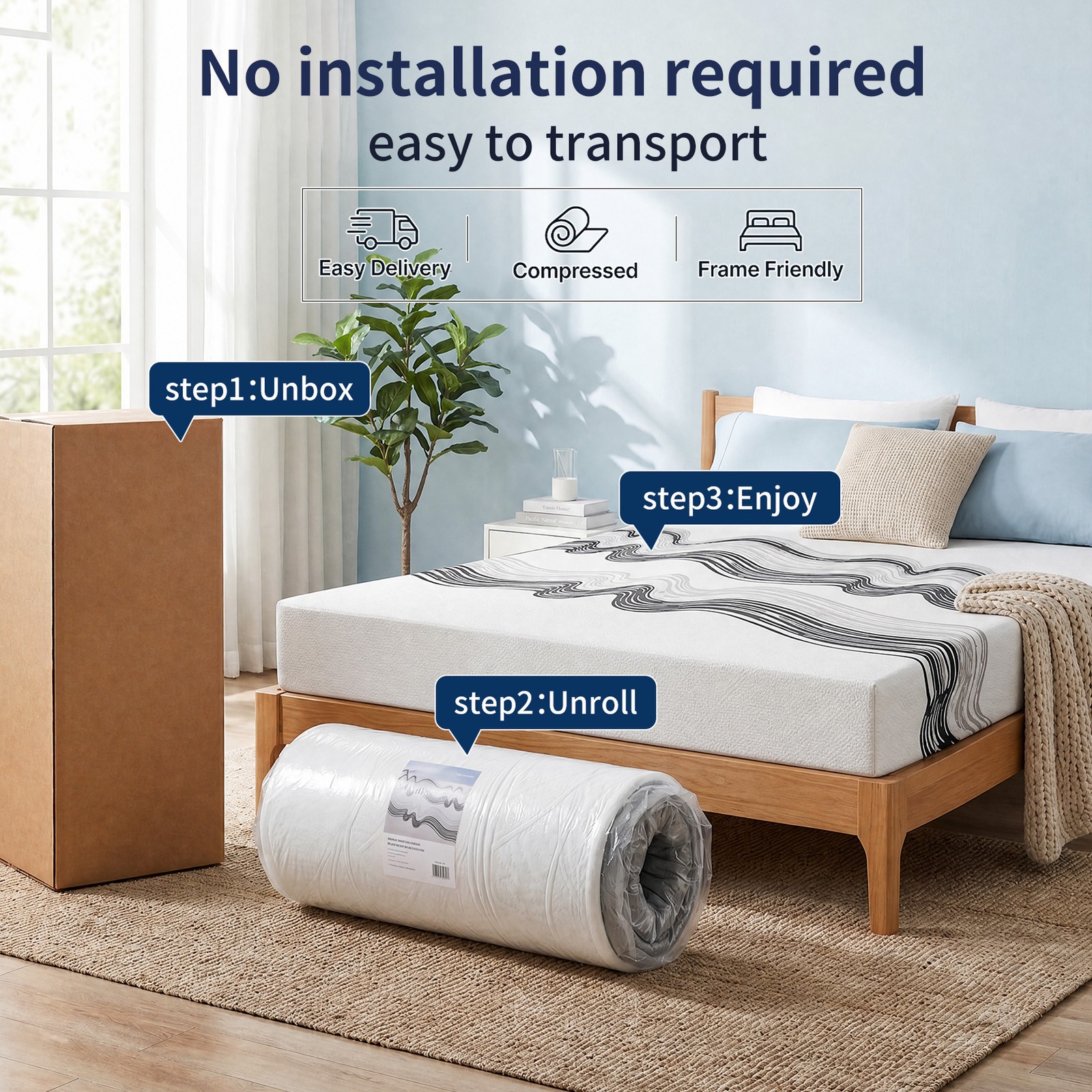 King Size Memory Foam Mattress Compressed Delivery Firm Support Soft Comfort