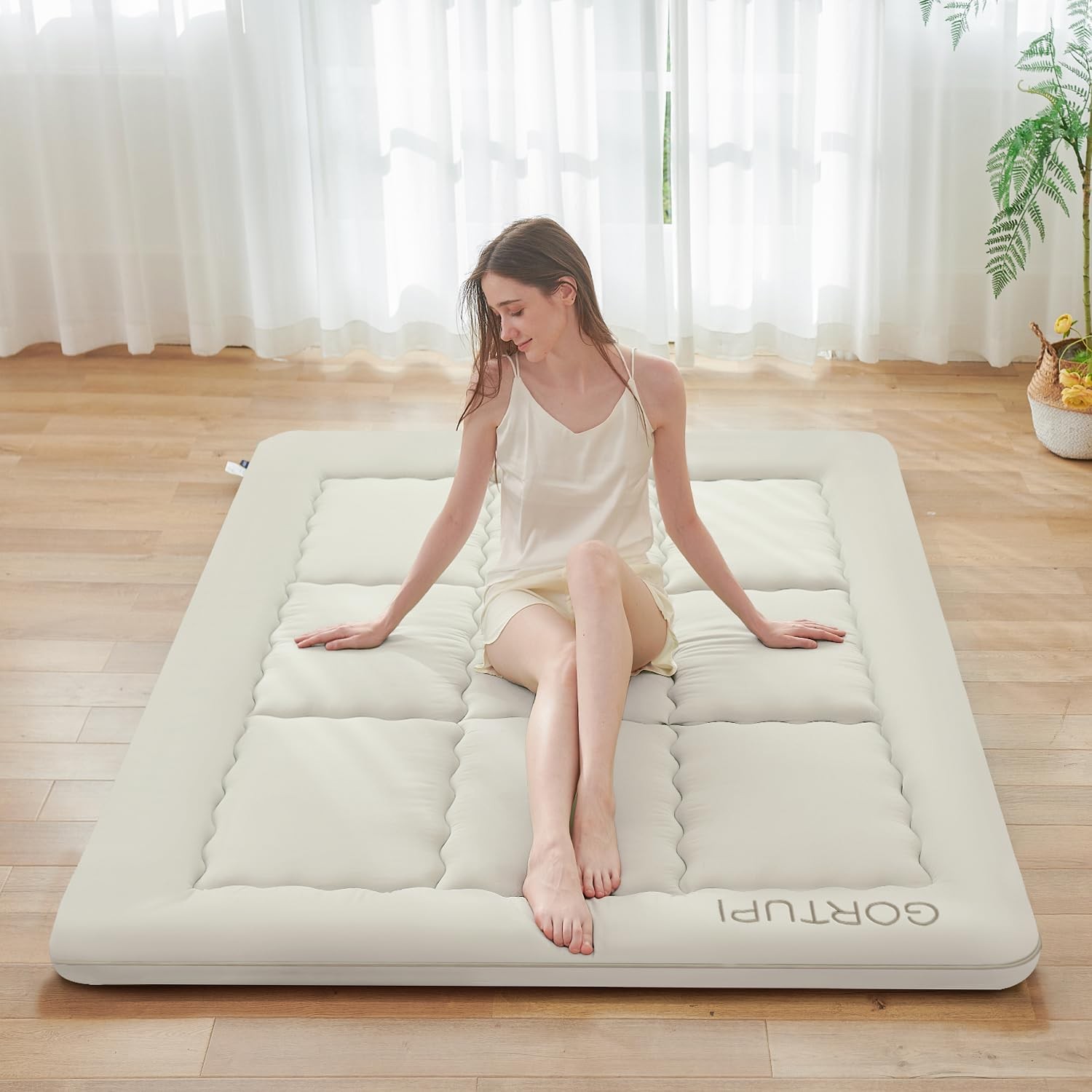 Colchonetas Para Dormir En El Piso Queen Size 3 Pulgadas Adultos Beige Portatil