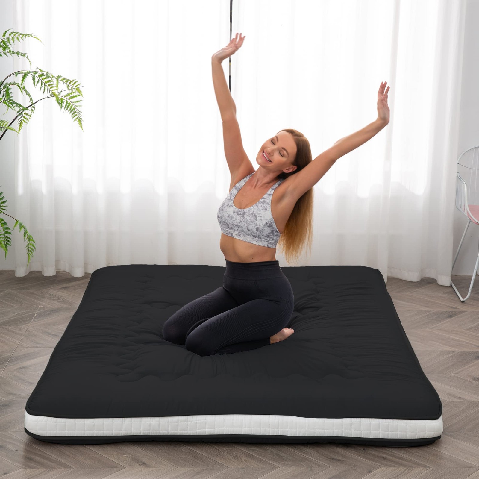 Japanese Floor Futon Mattress Extra Thick Folding Roll Up Bed Topper Mat for …