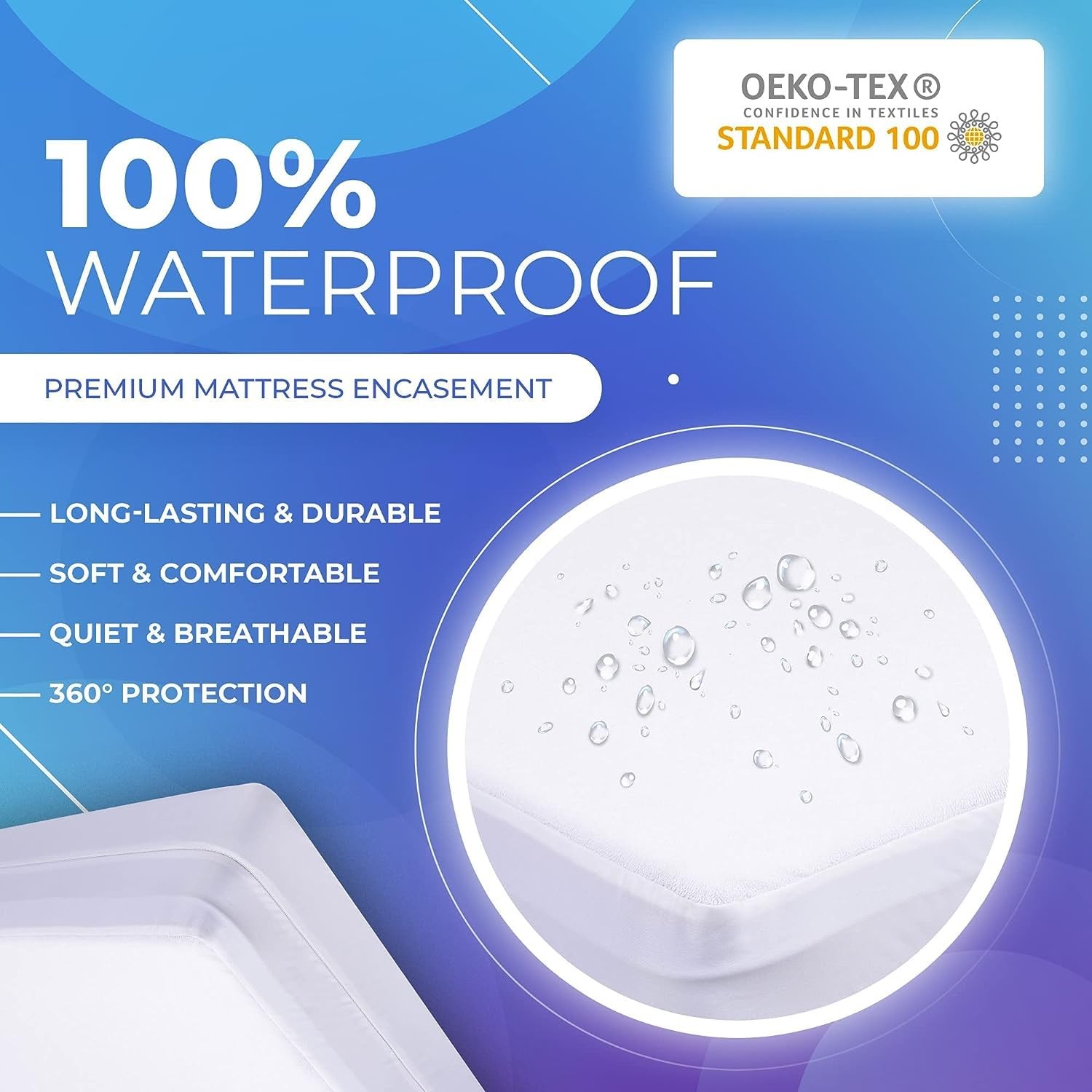 PlushDeluxe Premium 100 Waterproof Mattress Encasement, Breathable Soft Cotto…