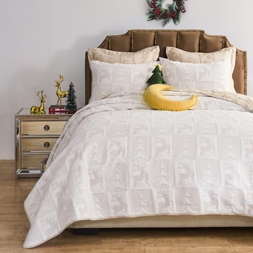 Greenland Home Novelty Holiday Reversible 3-Piece Full/Queen Reindeer Games