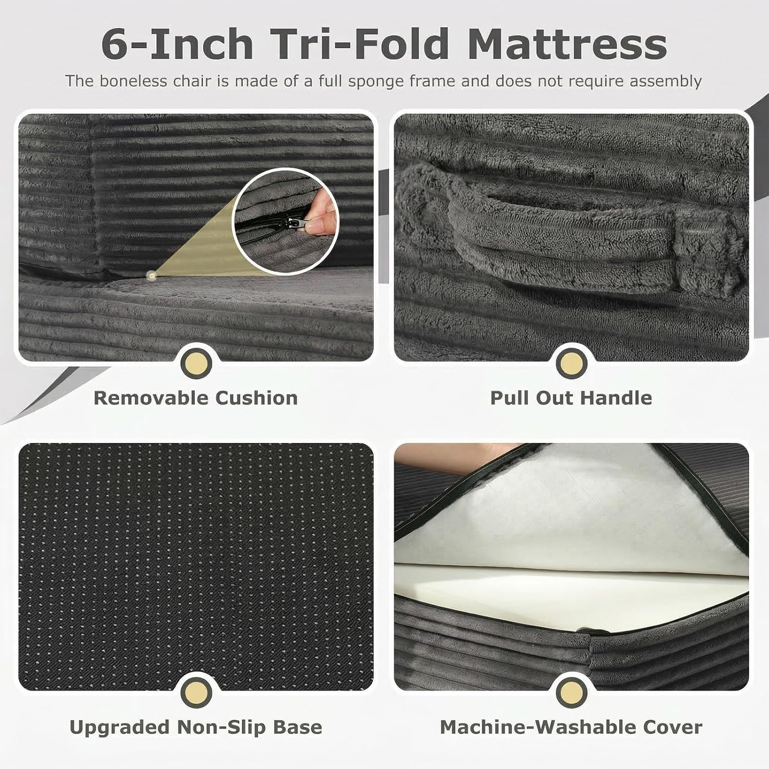 6 inch Tri-Folding Mattr Full Size, Convertible Sofa Bed Foldable