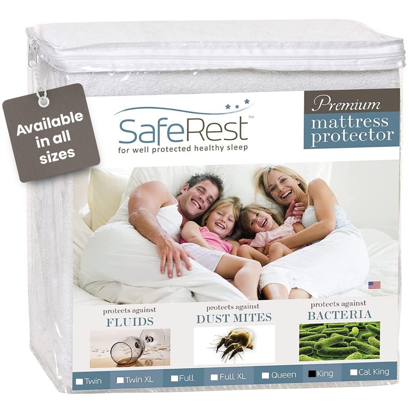 SafeRest Waterproof King Size Mattress Protector – Fitted with King, White
