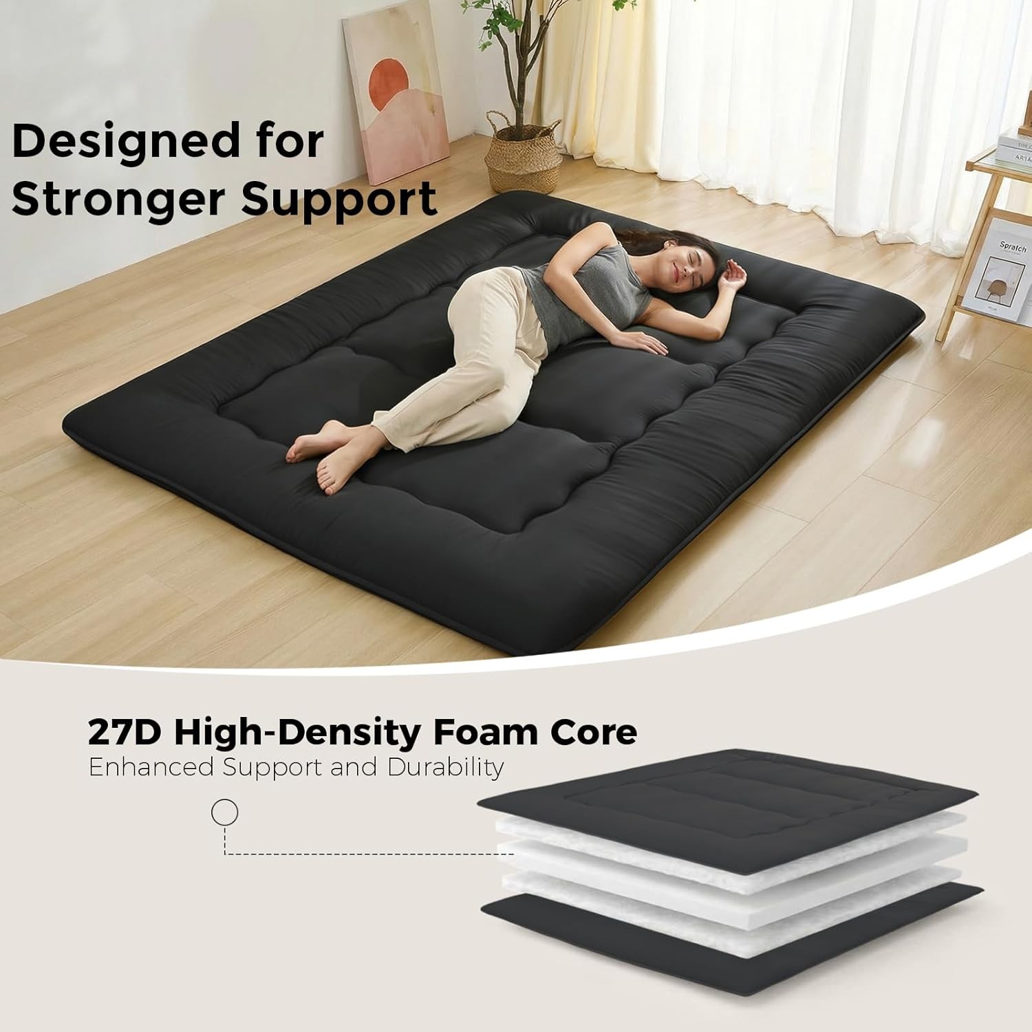Japanese Floor Mattress, Foldable Floor Mattress with Anti-Slip