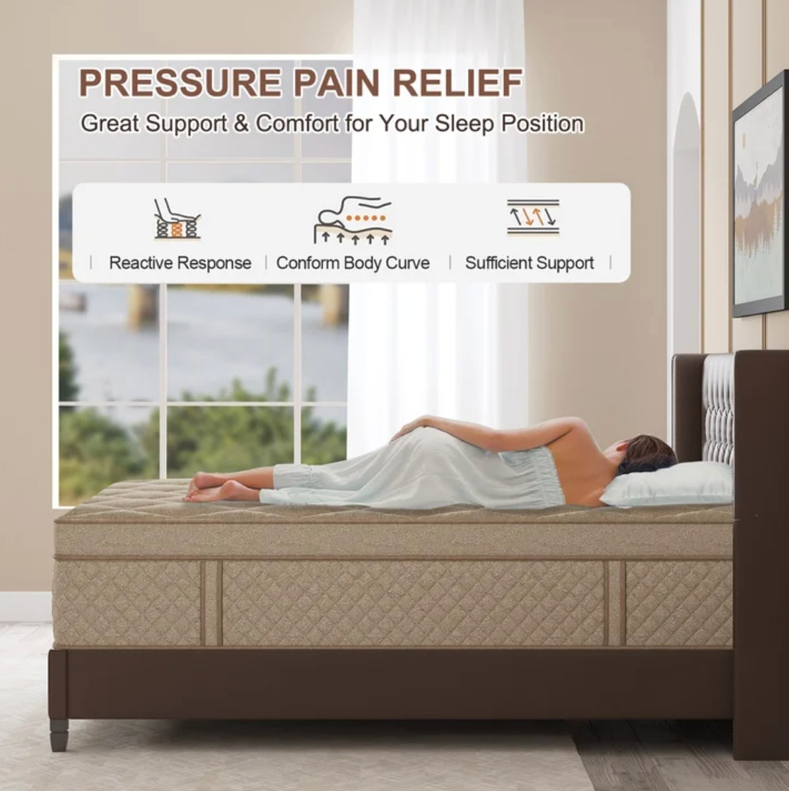 12″ Colchones Queen Size De Espuma 12 Pulgadas Gel Memory Foam Hybrid Mattress