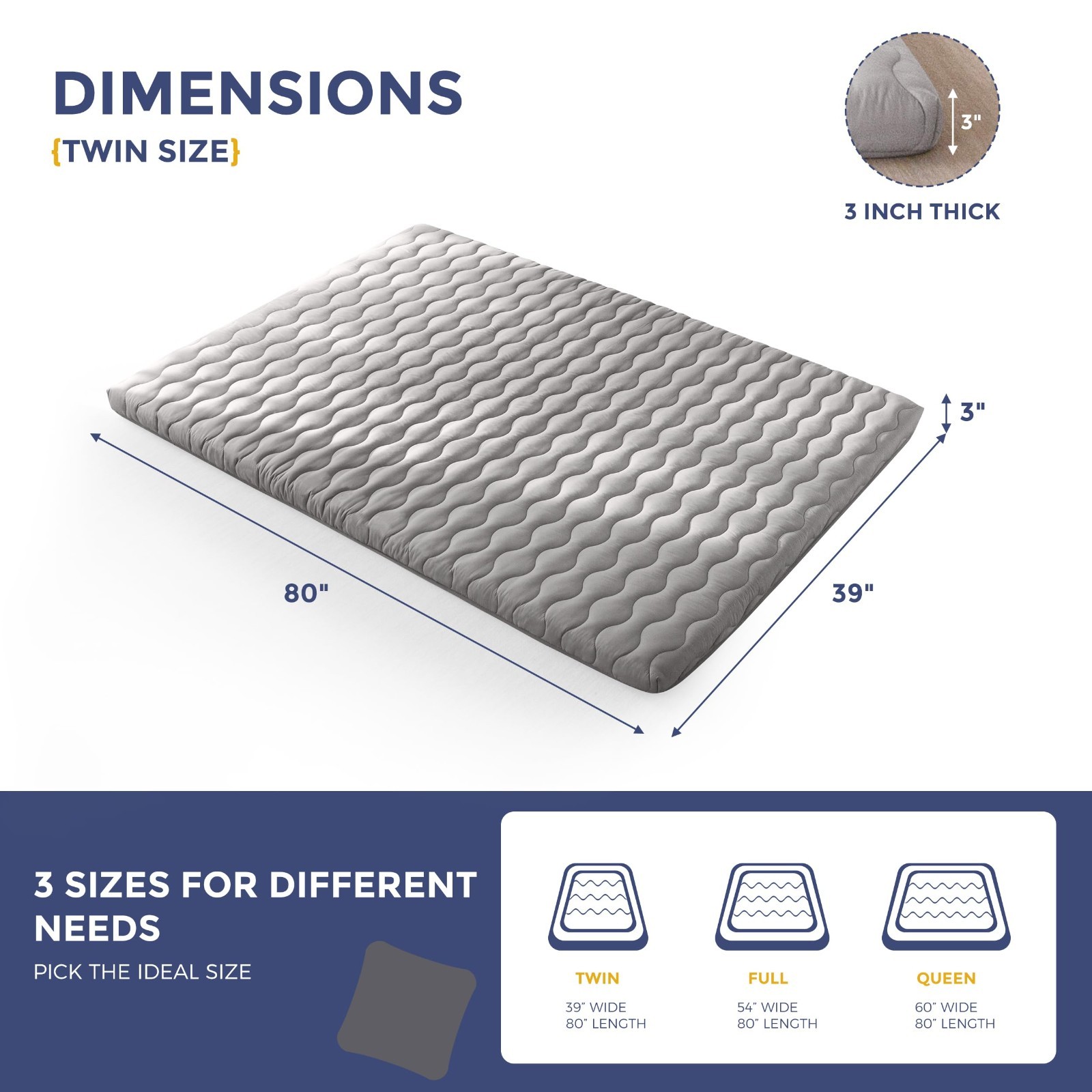 3″ Thick Twin Size Japanese Floor Futon Mattress – Foldable Portable Sleeping Pa