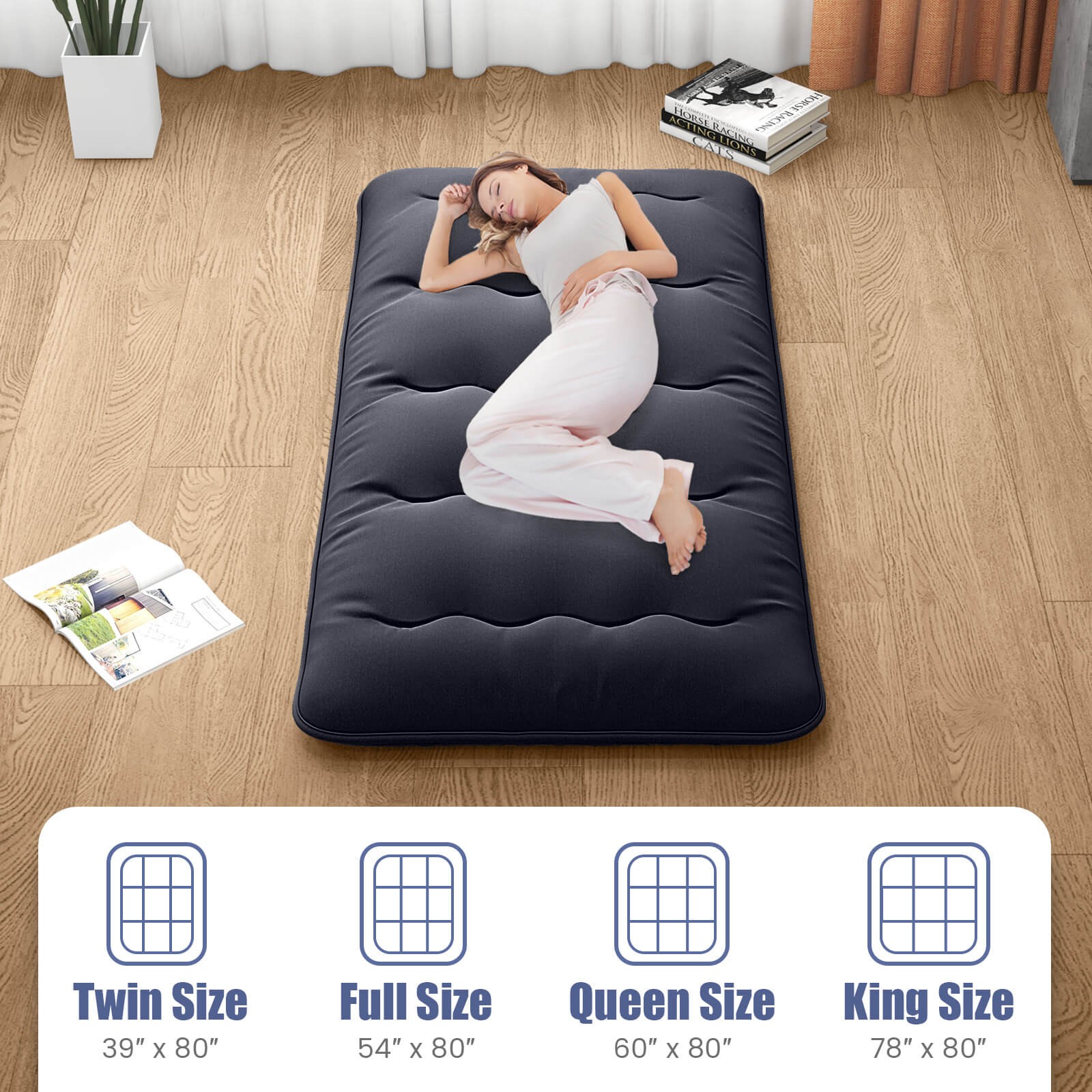 Twin Futon Mattress Washable Cover Carry Bag Japanese Floor Sleeping Pad Black