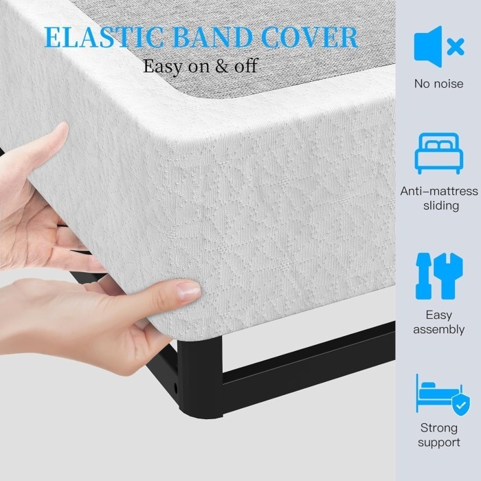 9 Inch White Queen Size Fabric Cover Metal Base Box Spring Foundation Base