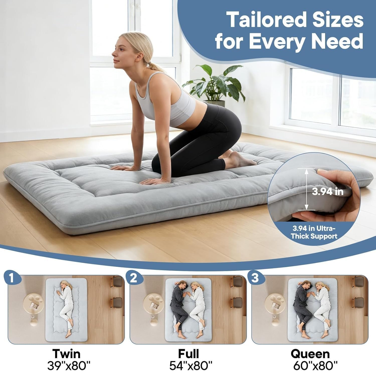 4-Inch Floor Mattress,Japanese Tatami Futon Mattress w/Removable Cover,Roll Up