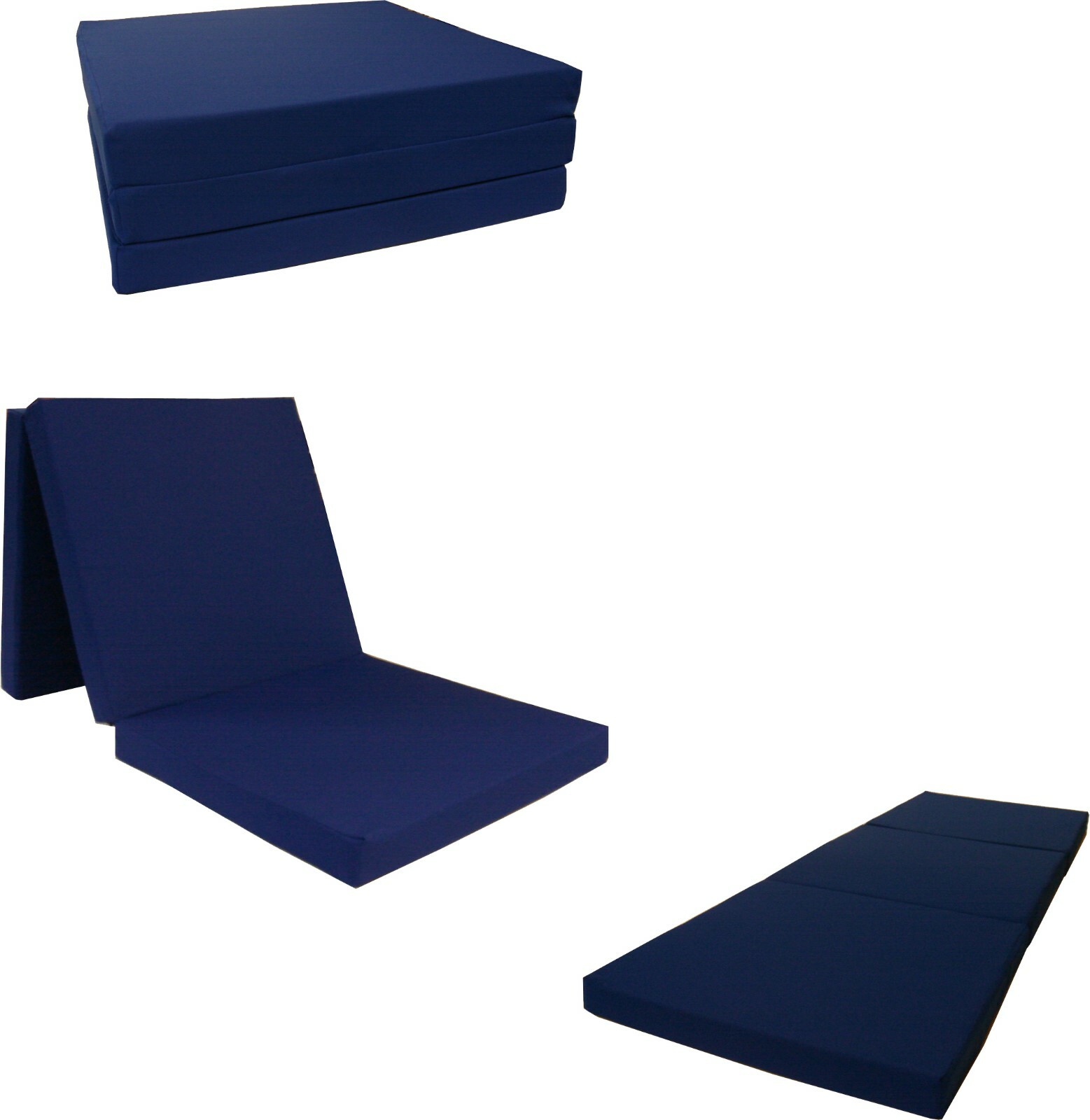 Trifold Foam Beds, Folding Mats, Cushions, Seats, 1.8 Density 3x27x75 Navy Blue