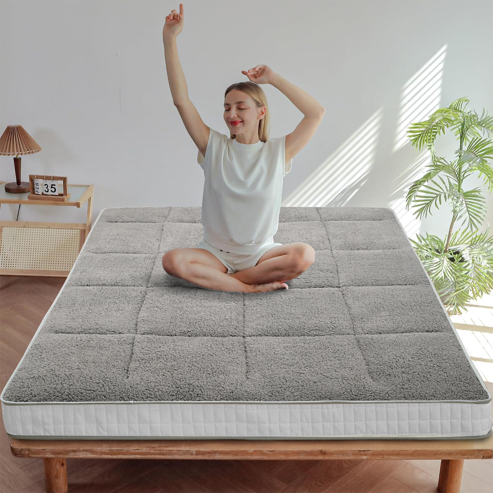 SUNYRISY Futon Mattress, Foldable Sherpa Fleece Mattress Twin Full Queen Size