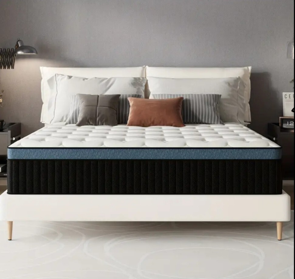 12/14 Inch Queen Hybrid Gel Memory Foam Mattress with innerspring, w / 2 Pillows