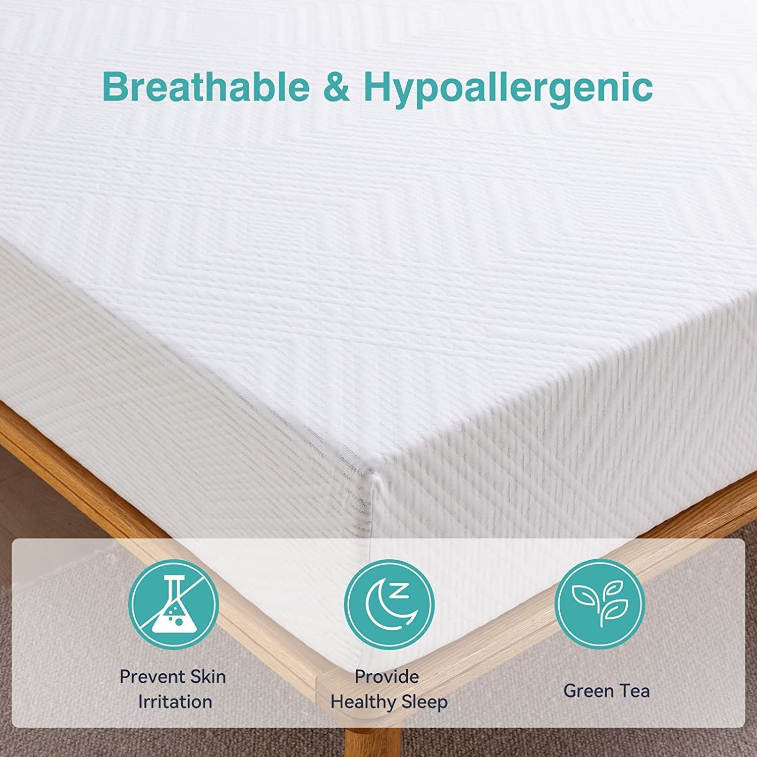 5″ 6″ Breathable Green Tea Memory Foam Mattress, Fiberglass Free & Medium Firm