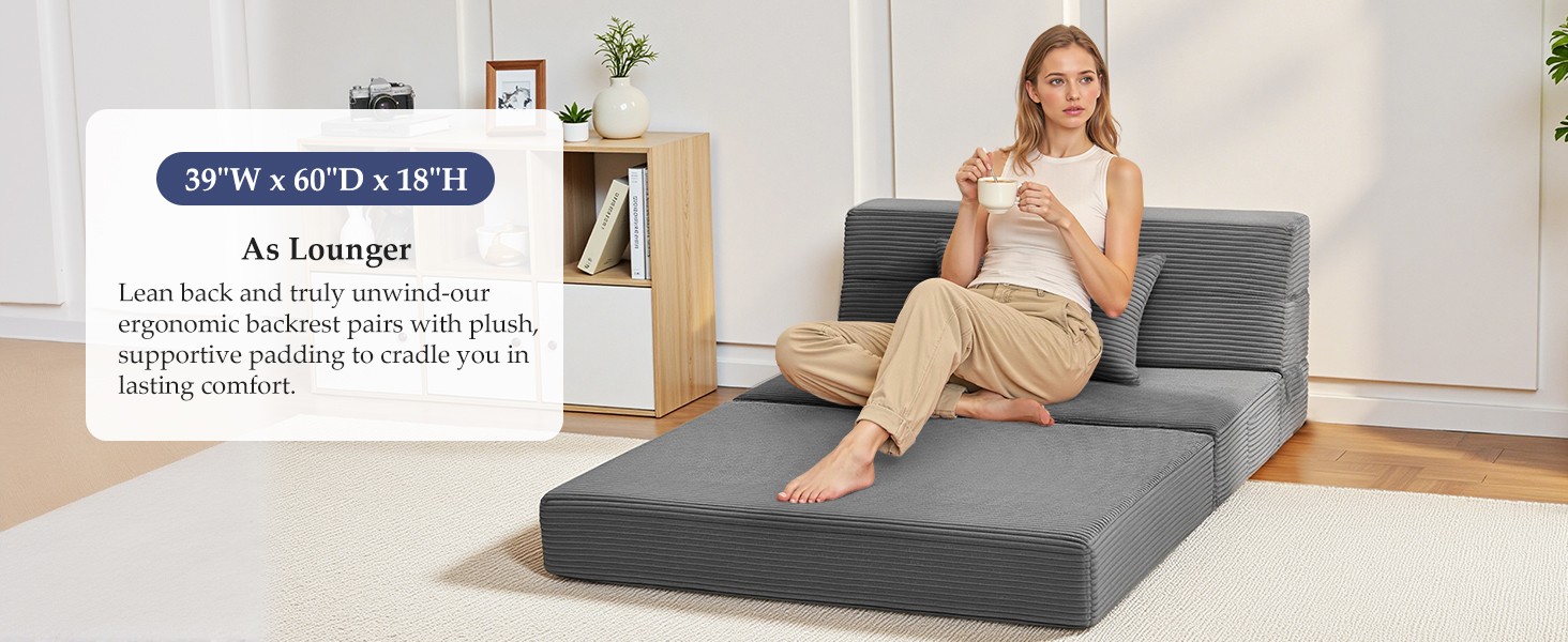 Folding Sofa Bed Convertible Sleeper Chair with Pillow, 4-in-1
