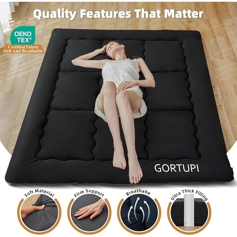 Floor Mattress Futon Mattress 3″ Black Thicken Foldable Tatami Mat Sleeping Pad