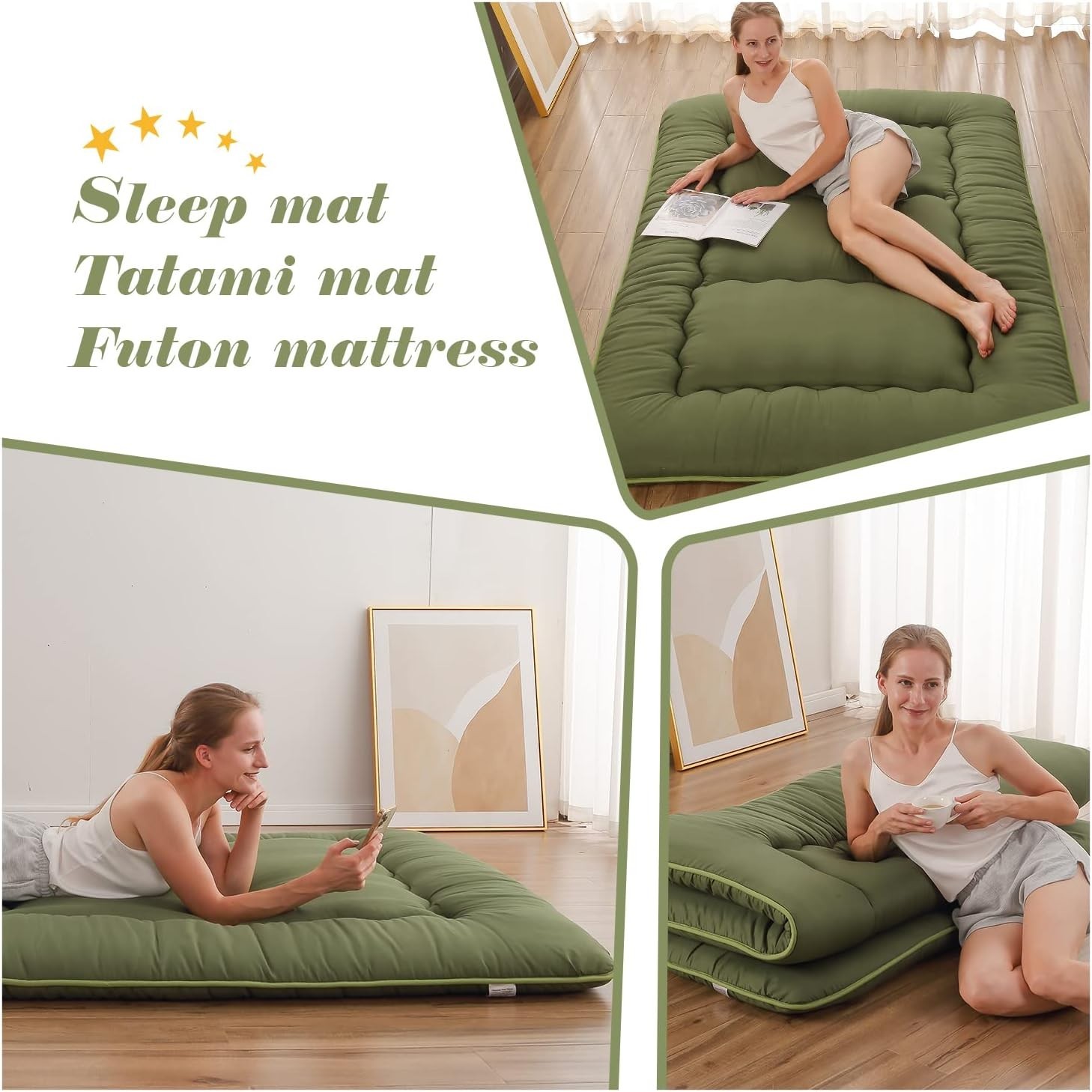 Japanese Floor Mattress, Futon Mattress with Portable Storage Bag and Washabl…