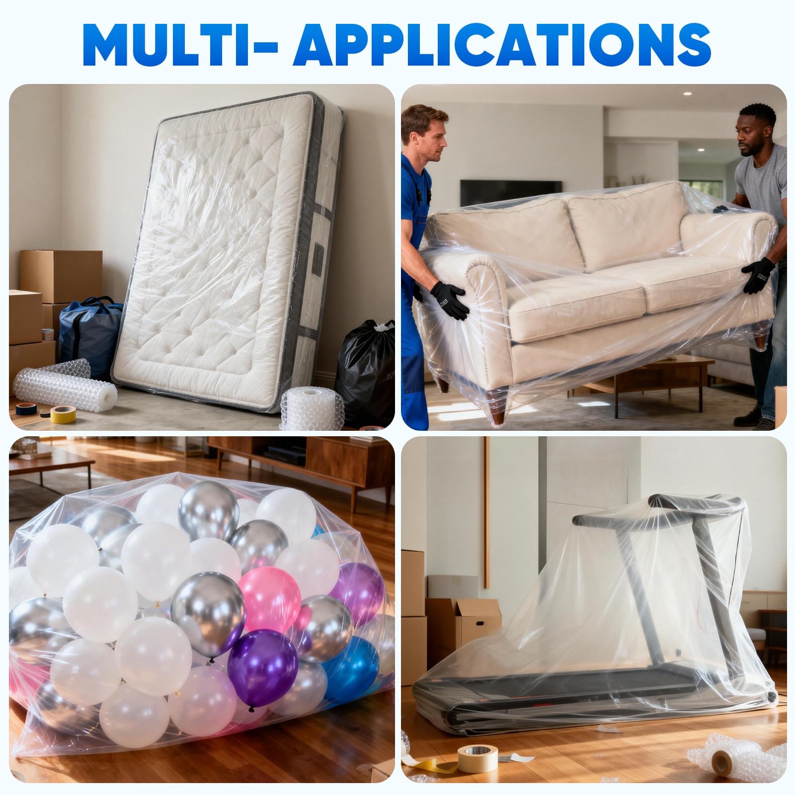 TICONN 2PK Plastic Mattress Bag for Moving Storage, Waterproof Queen, White