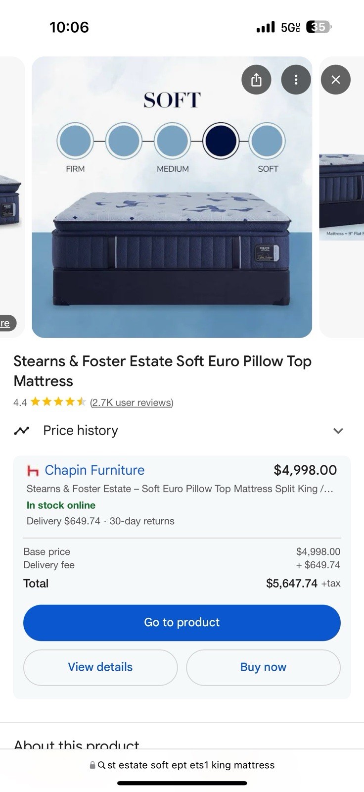 King Stearns & Foster 17″ Euro Pillow Top Soft Mattress