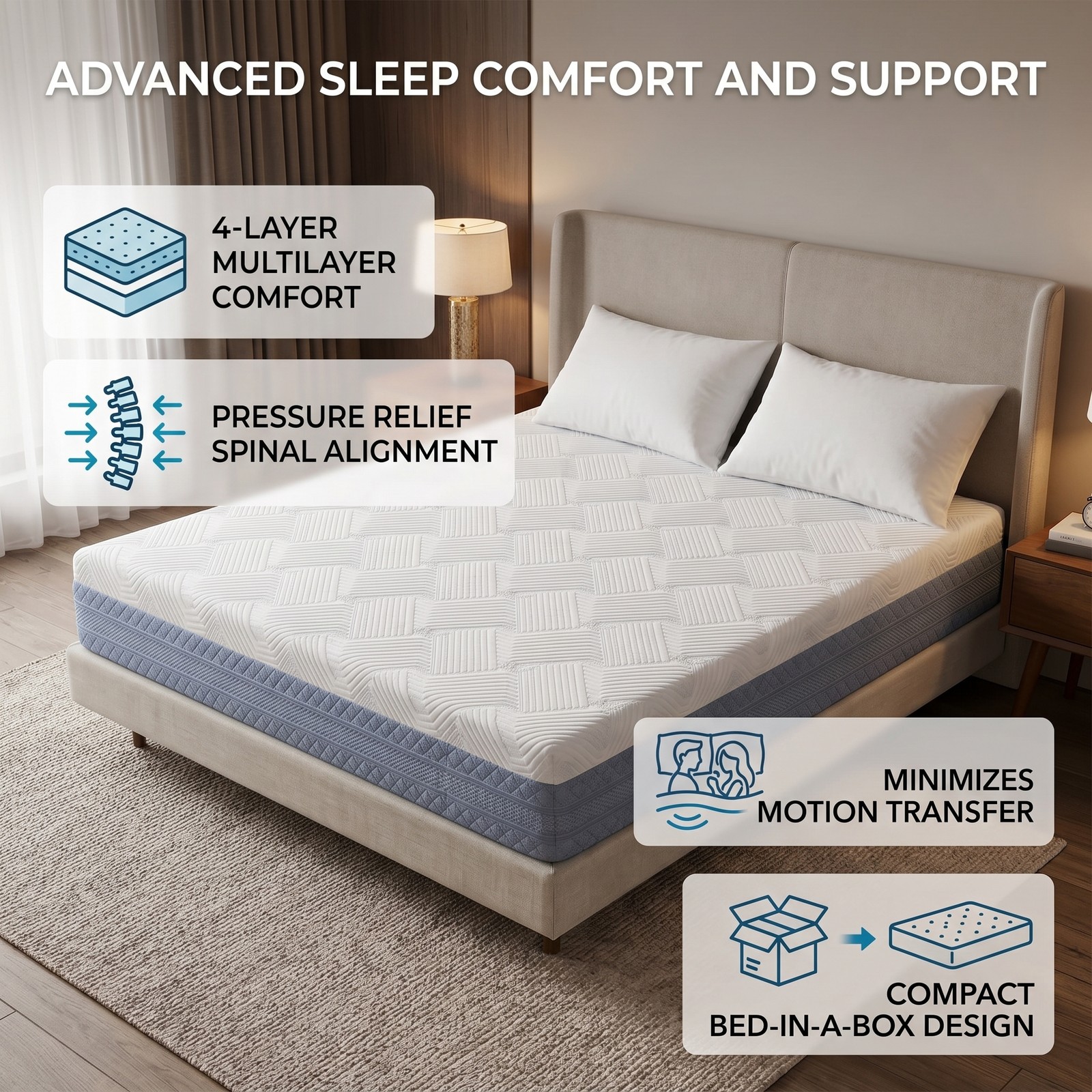 Queen Size Memory Foam Mattress Compact Packaging Easy to Transport & Setup