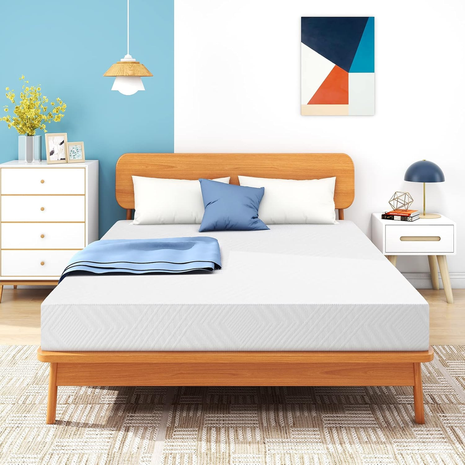 Full Mattress, 6 Inch Memory Foam Mattress Bed in a Box, Medium, Green Tea and C