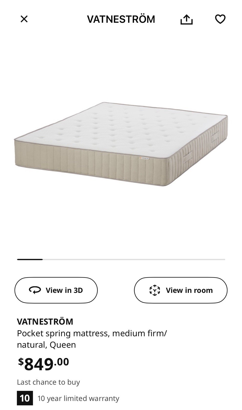 IKEA Vatnestrom Mattress – Queen Size