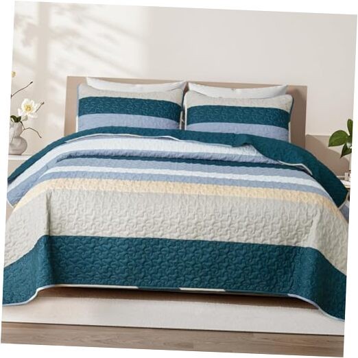 Full Queen Size Quilt Set – Reversible Blue Quilts Queen Queen(96″x90″) Navy