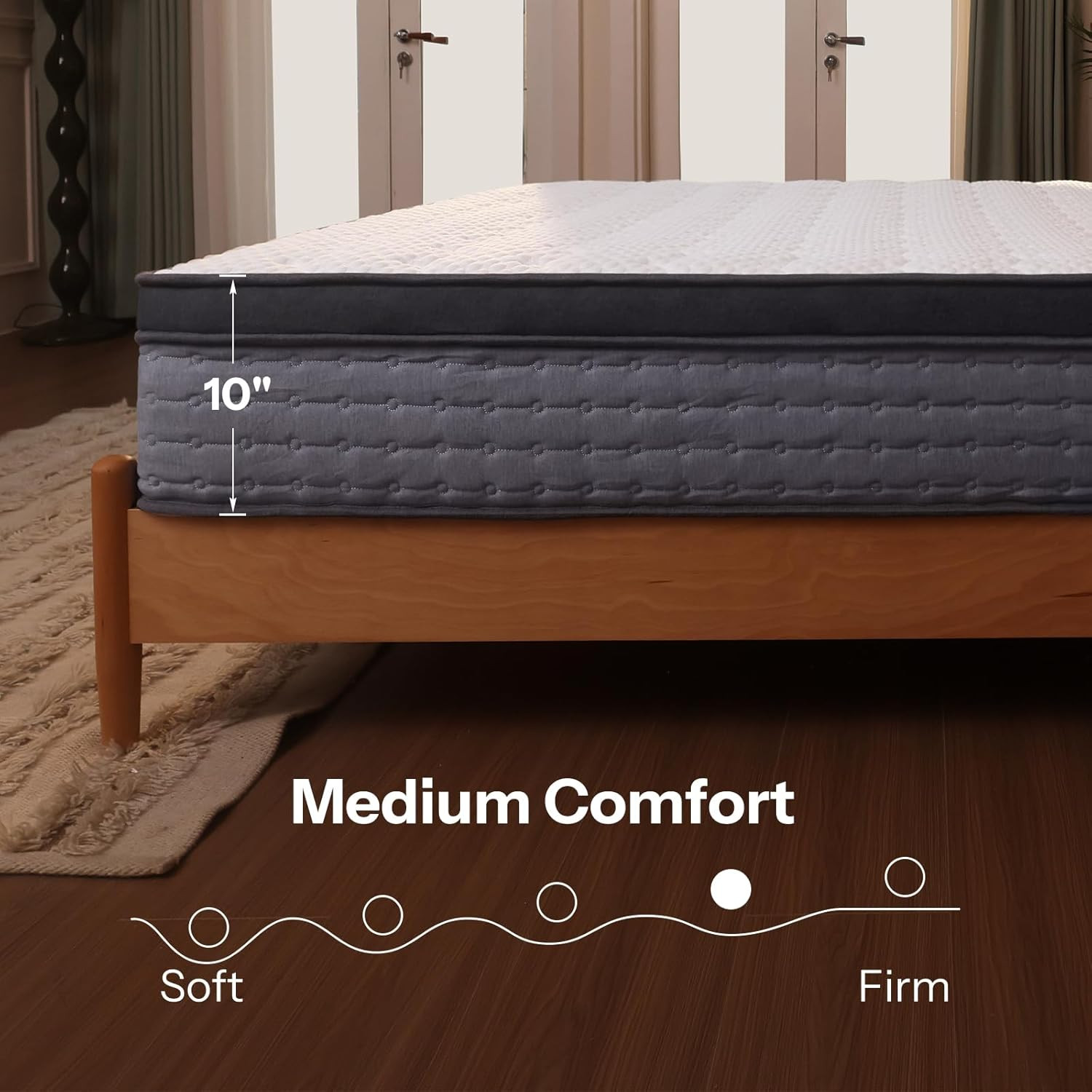 10″ Queen Hybrid Mattress – Cooling Gel & Pocket Coils, USA Made
