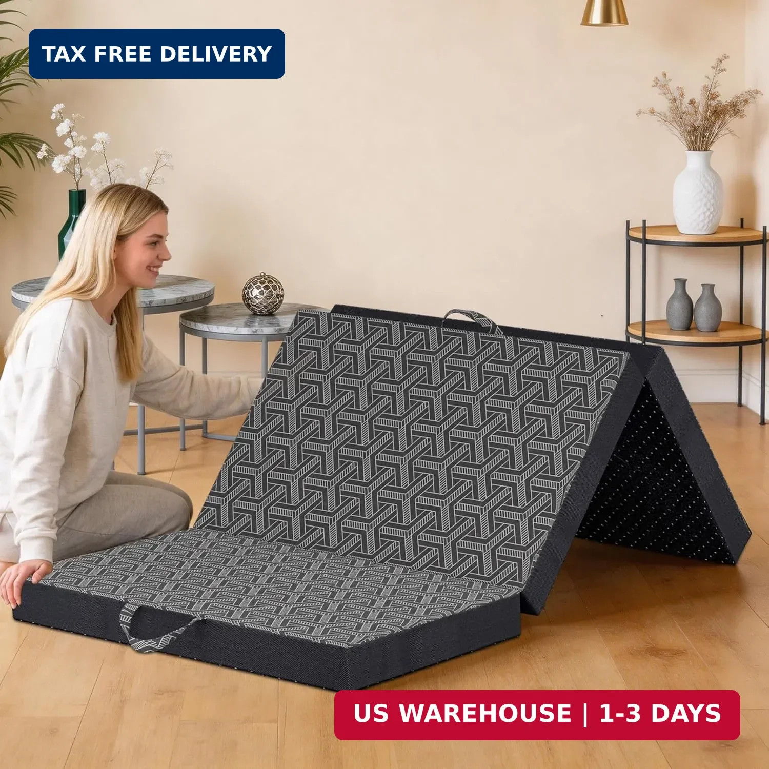 Foldable Mattress Twin,6″ Memory Foam Mattress Topper,Trifold Mattress with Wash