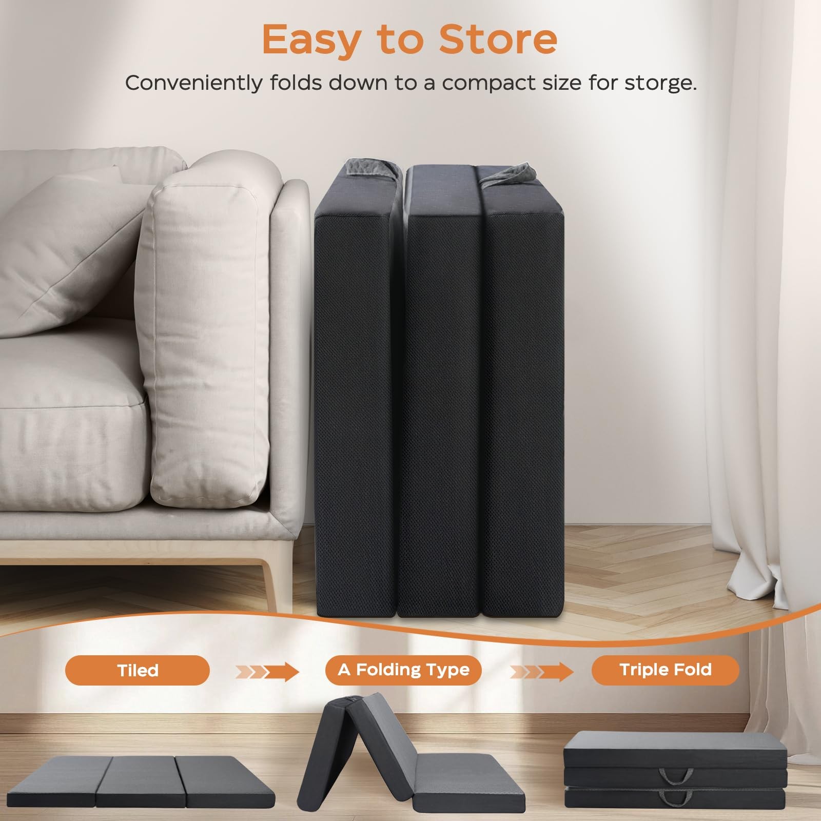 Tri Folding Mattress Twin Size – Memory Foam Tri-fold Handle & Non-Slip Botto…