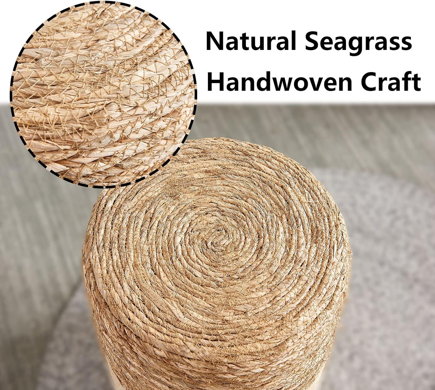 Pouf Ottoman, Handwoven Seagrass Braided Pouffe, Boho Decor Floor
