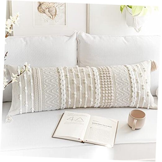 Funda de almohada lumbar decorativa color crema de 18×18 pulgadass Blanco crema
