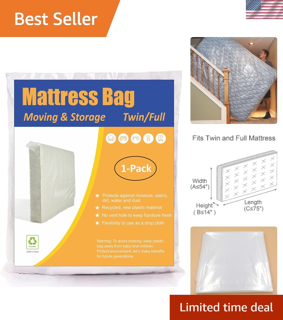 Clear Mattress Protection Bag for Twin/Full, Lightweight & Durable Storage