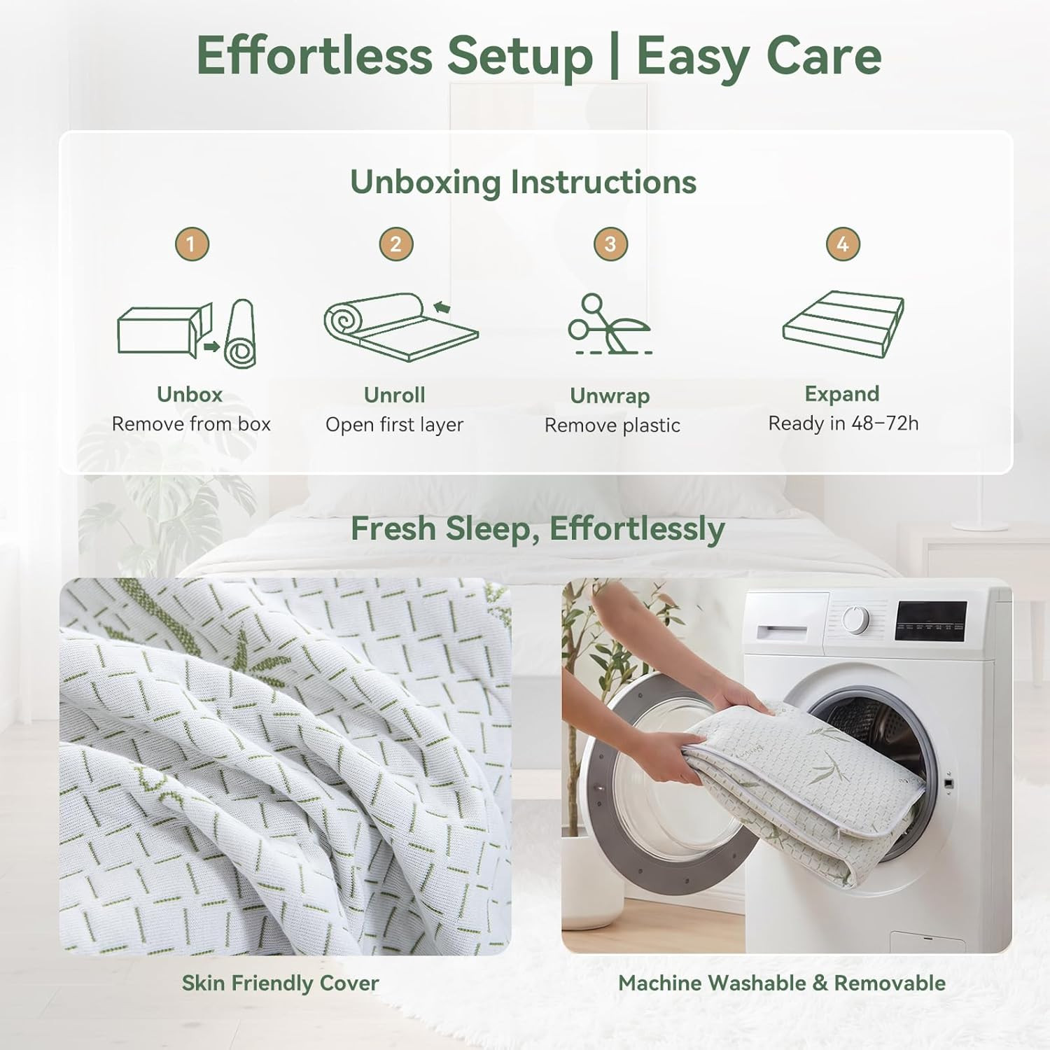 14″ Twin XL Green Tea Gel Memory Foam Mattress – Cooling & Pressure Relief