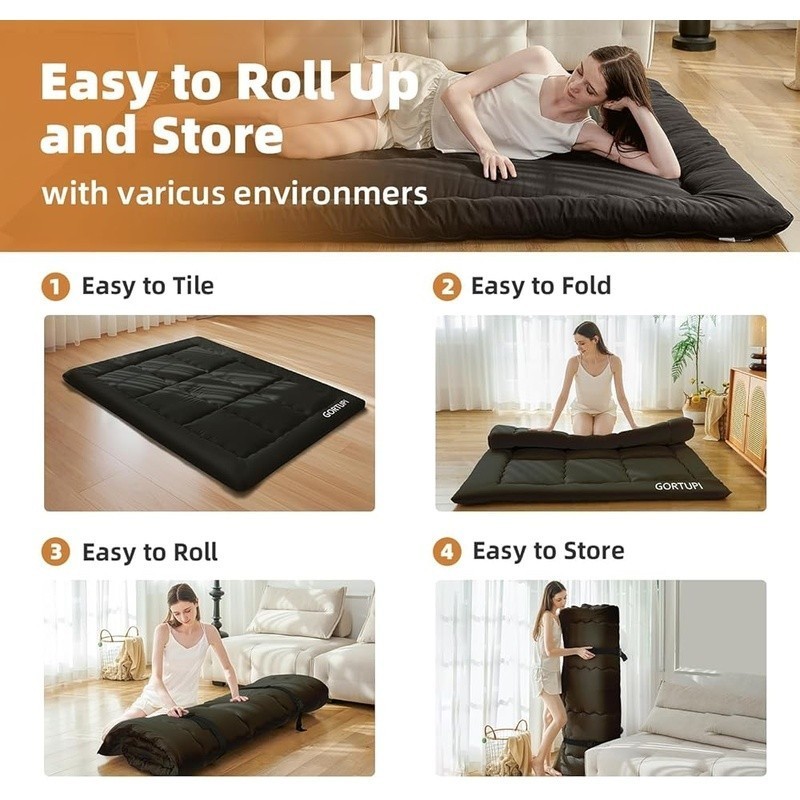 Floor Mattress Futon Mattress 3″ Black Thicken Foldable Tatami Mat Sleeping Pad