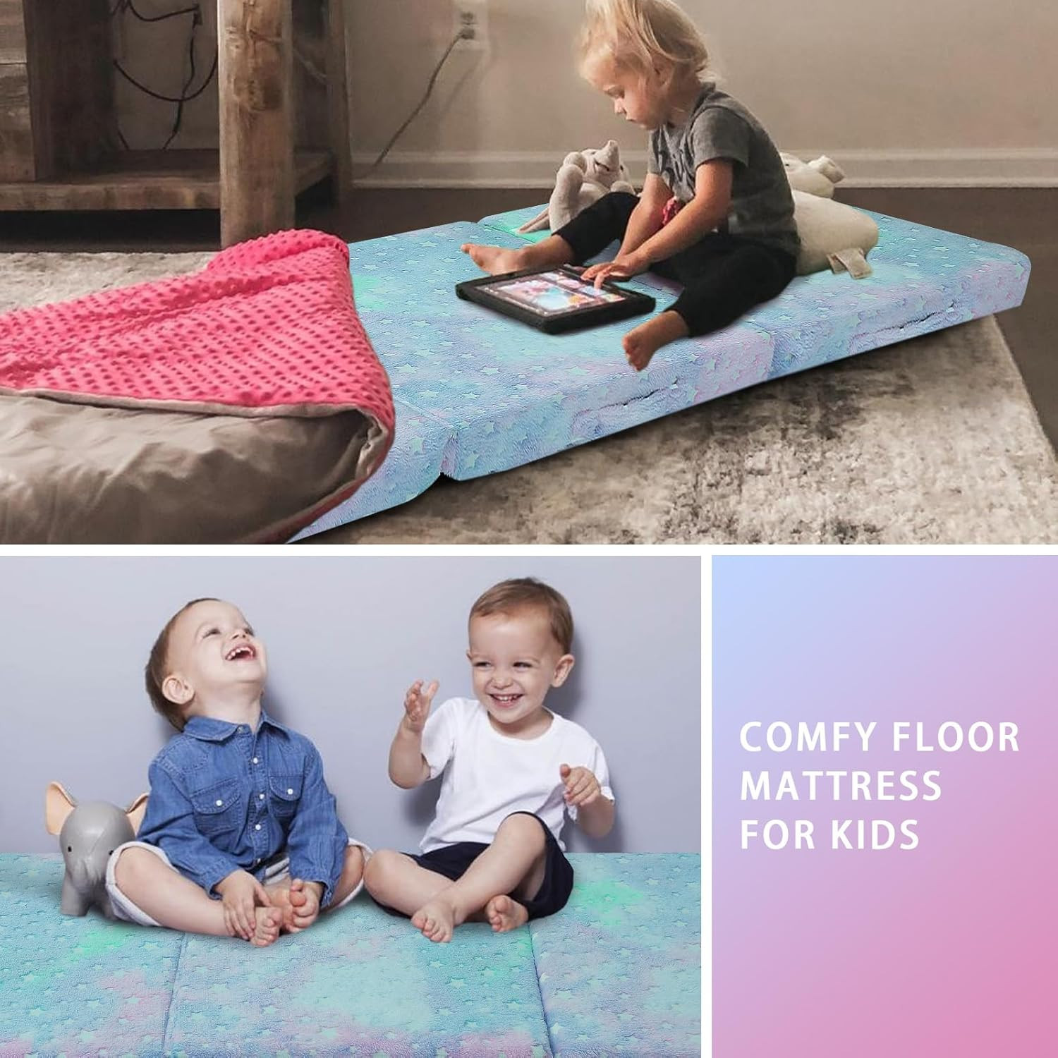 Glow Star Trifold Kids Mattress – Portable 57×22 Inch Folding Futon Mat
