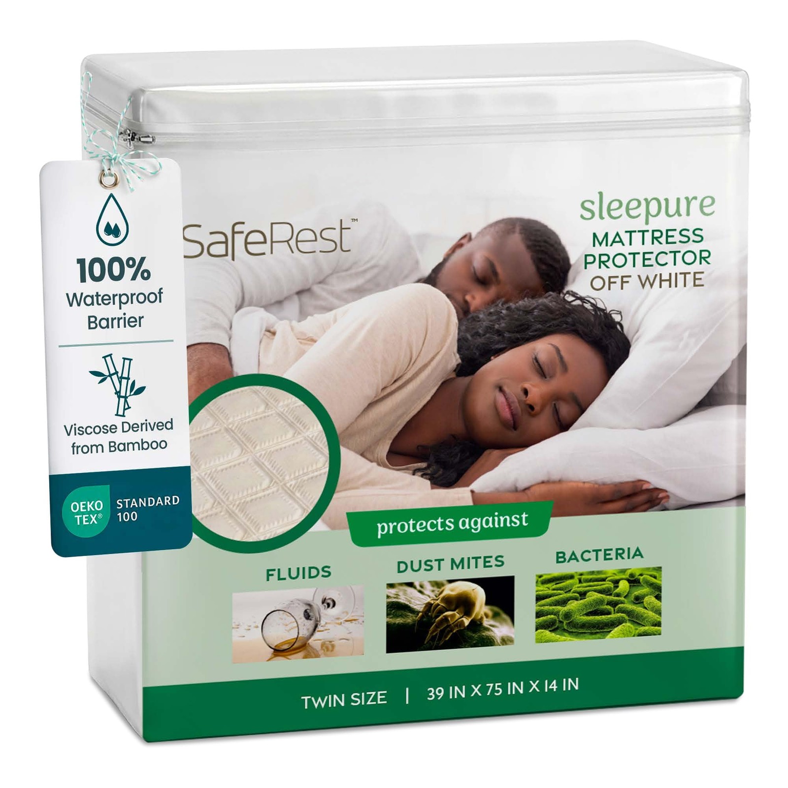 SafeRest Sleepure Waterproof Mattress Protector Twin Size – Twin, Off White