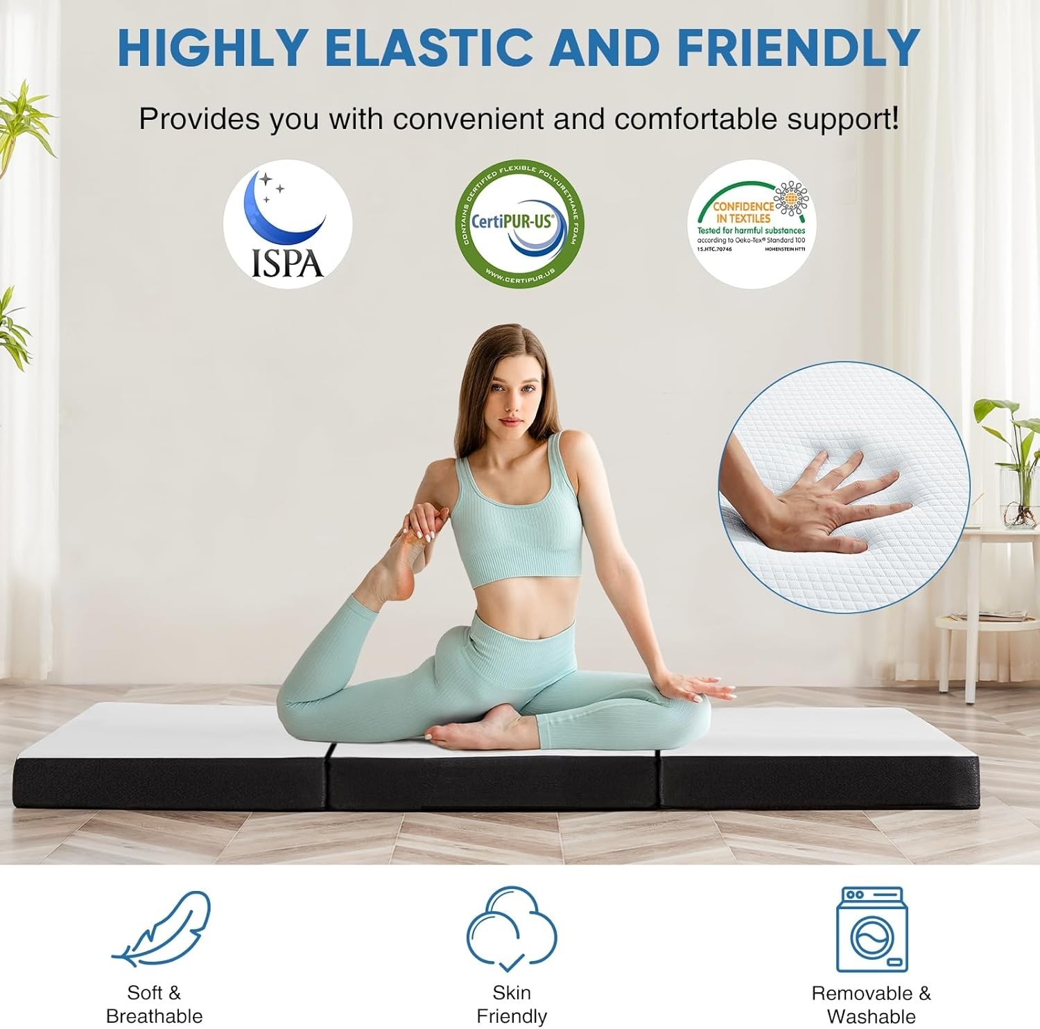 Tri-Folding Gel Memory Foam Portable Floor Mattress | Breathable Mesh,
