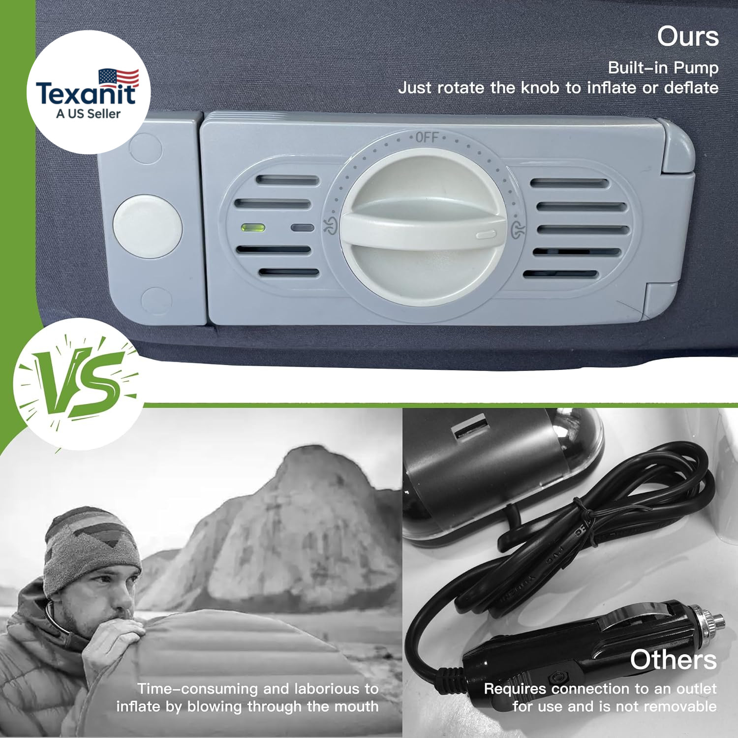 Upgraded Hybrid Foam & Air SUV Mattress with Rechargeable Built-In Pump, Quick I