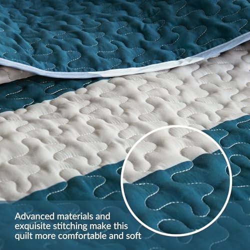 Full Queen Size Quilt Set – Reversible Blue Quilts Queen Queen(96″x90″) Navy