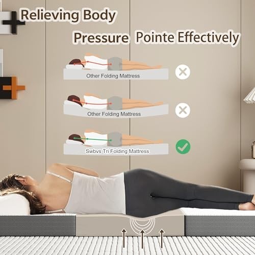 6″ Tri-Fold Memory Foam Mattress Topper – Washable, Reversible, Portable for Tra