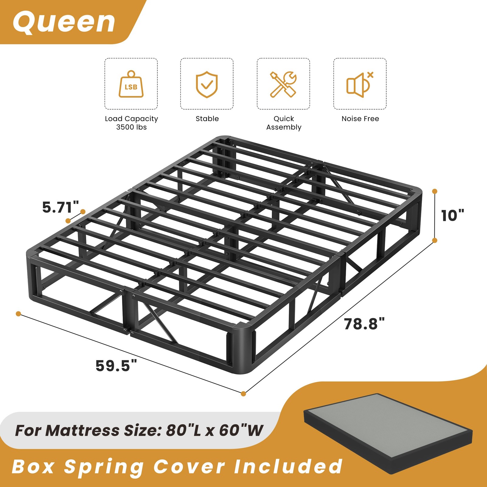 MAF Queen Box Spring 10 Inch High Profile for Queen, 10