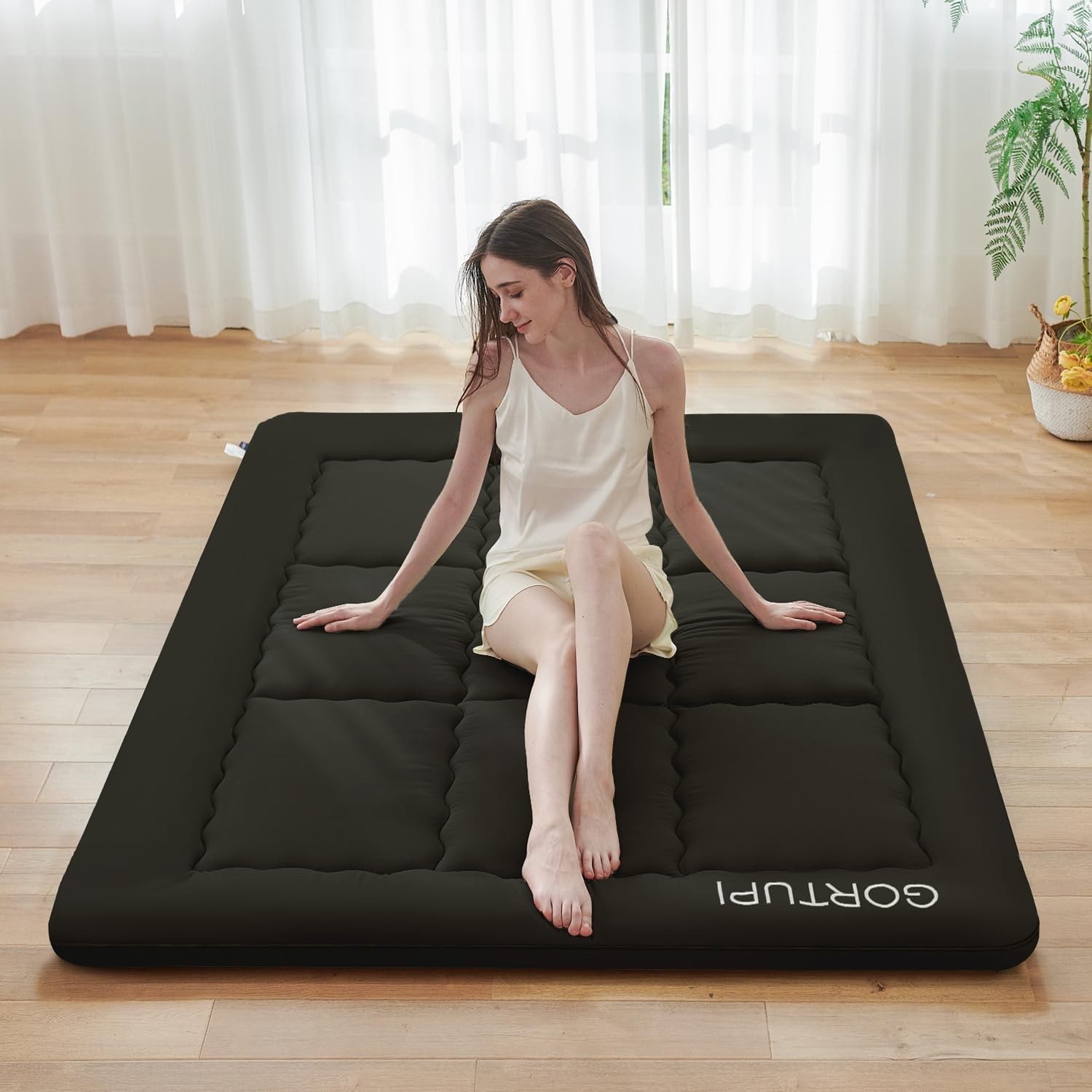 Japanese Floor Mattress,Futon Mattress 3″ Black Thicken 100% High Density Com…