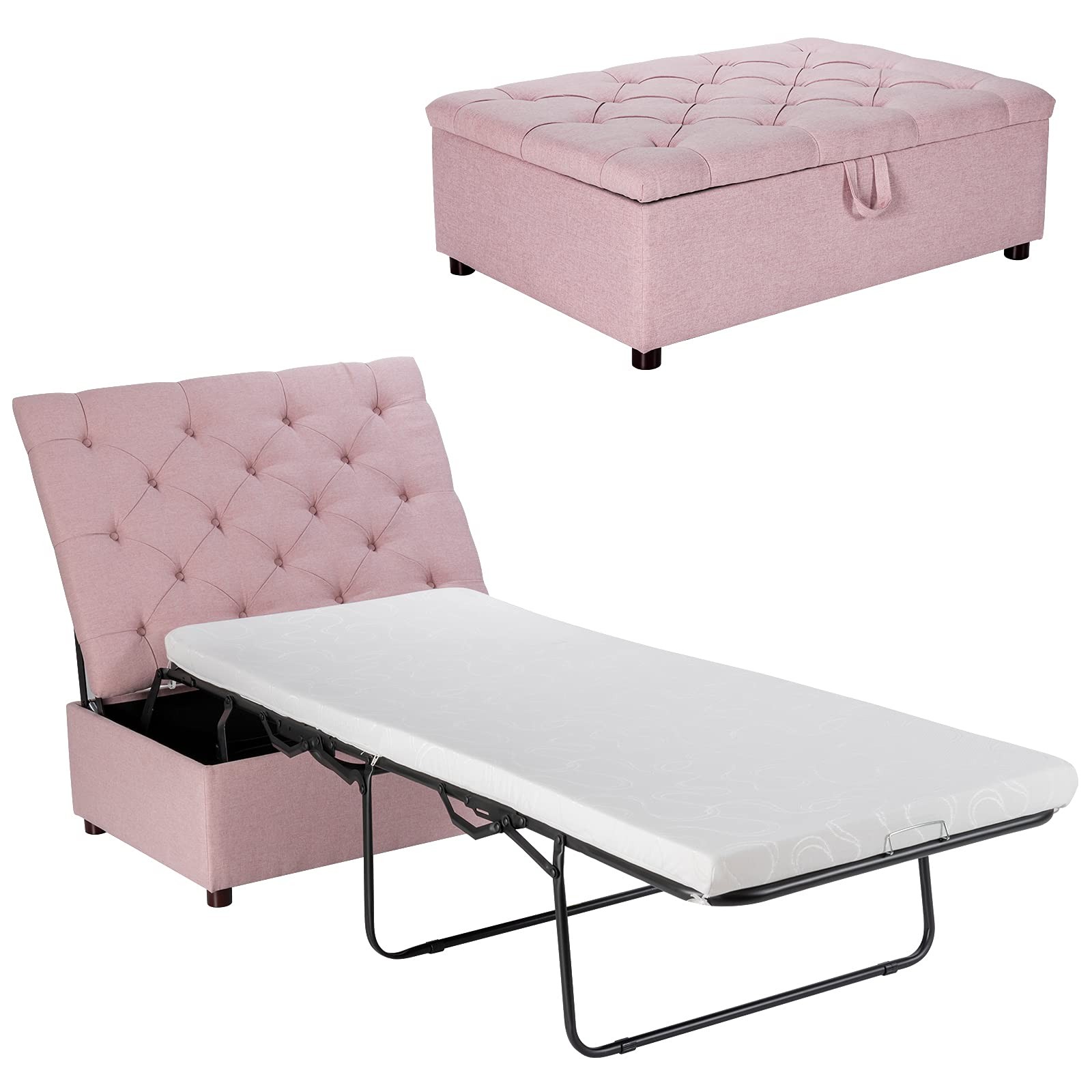 Ottoman Folding Bed, Fold Out Sleeper Bed with Mattress, Convertible Chair in…
