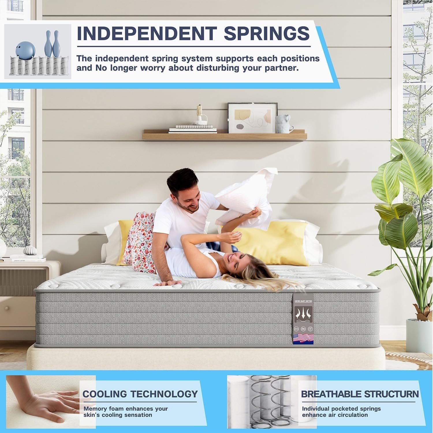 Queen Hybrid Mattress 12″ Gel Memory Foam & Pocket Spring in a Box Edge Support