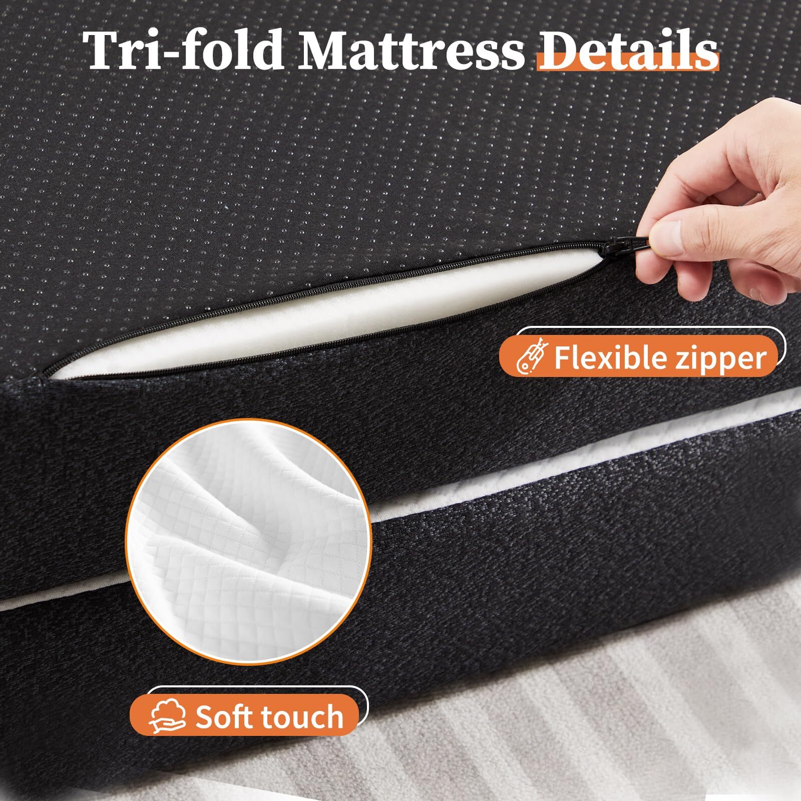 Folding Mattress Full Size 3-Inch Tri-Fold Mattress with Memory Foam for Camping