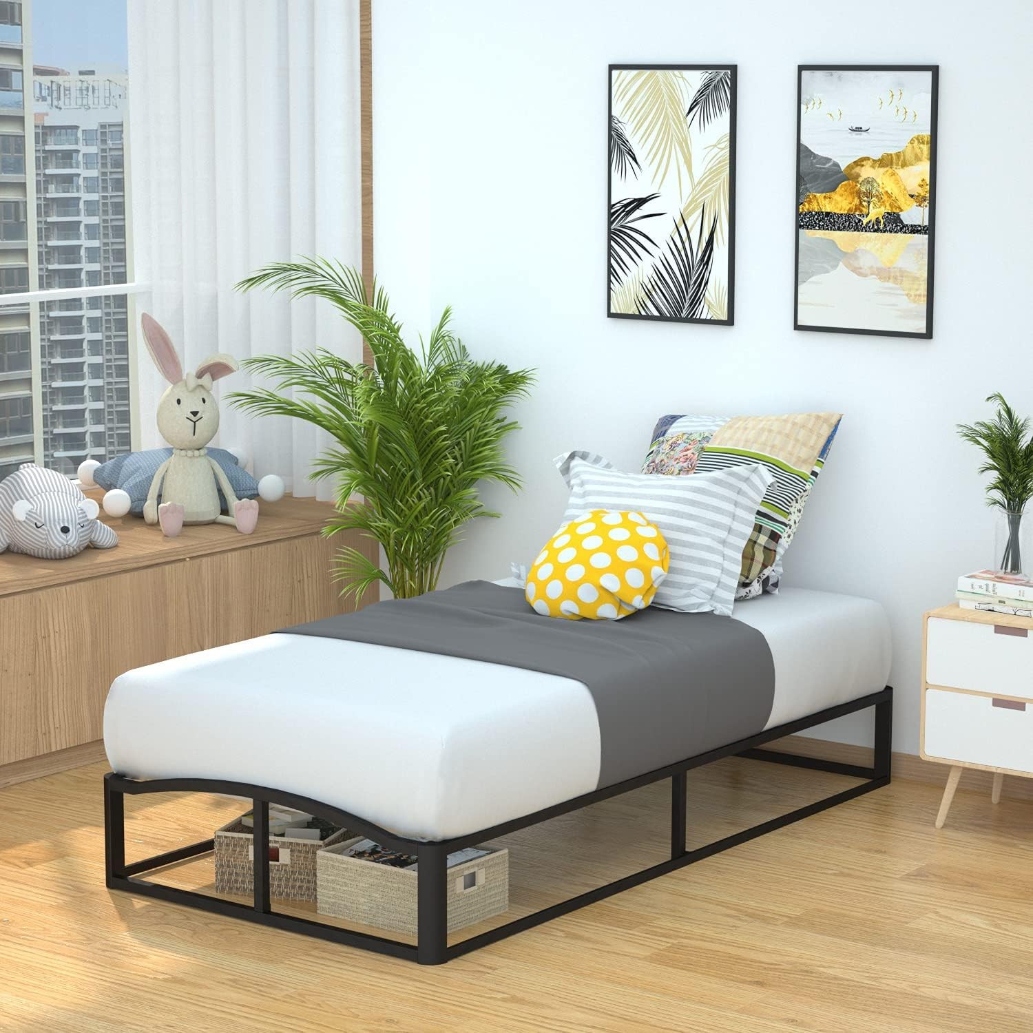 n Basics Durable Metal Platform Bed Fre with Wood Slat Support, 10