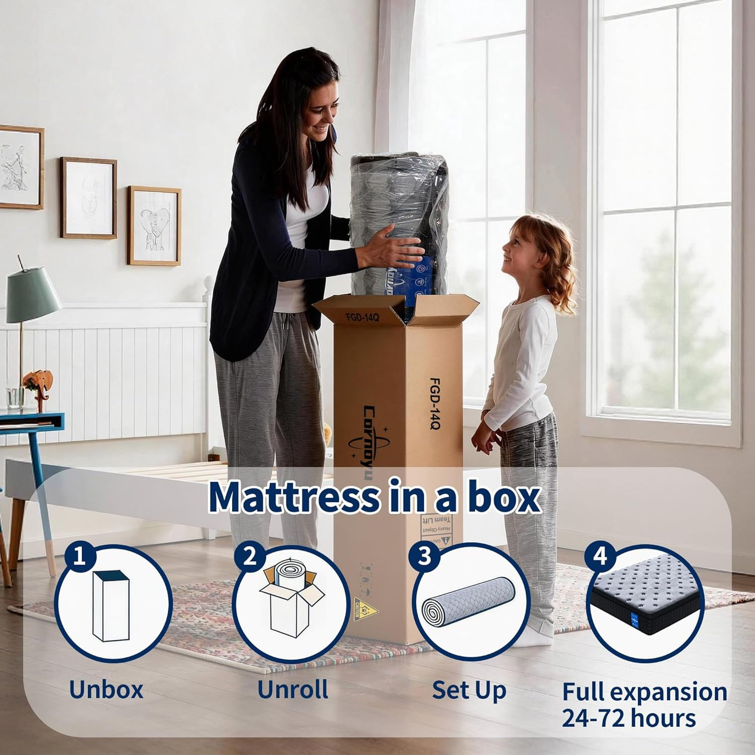 Queen Mattress, 12 Inch Medium Firm Hybrid Mattress in a Box, Gel Memory Foam &