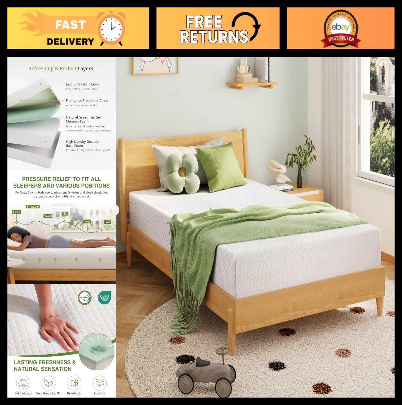 5″ Twin Memory Foam Mattress for Kids, Cooling Gel, Medium Firm, CertiPUR-US, 75