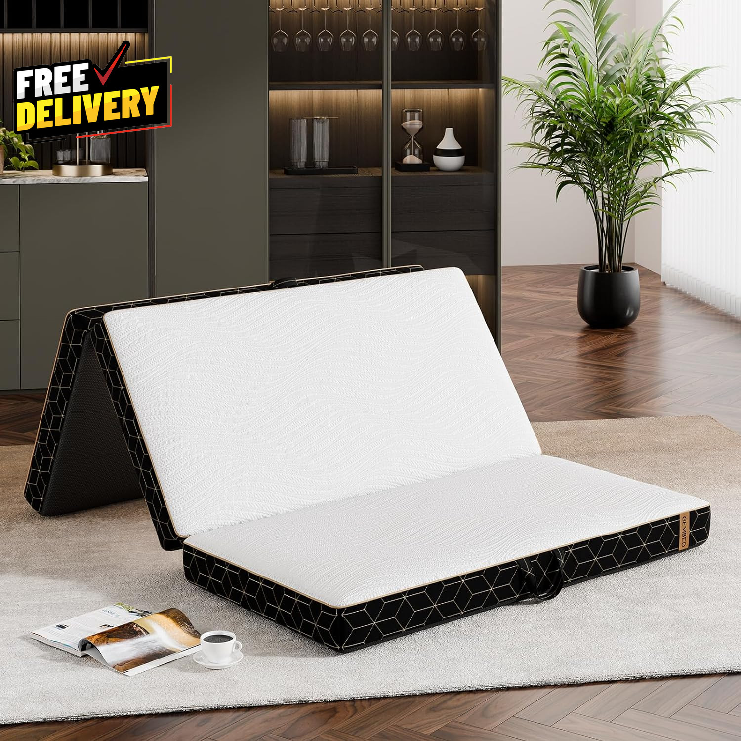 Tri-Fold Memory Foam Mattress Twin 4 Inch Portable Folding Mattress with Ha….