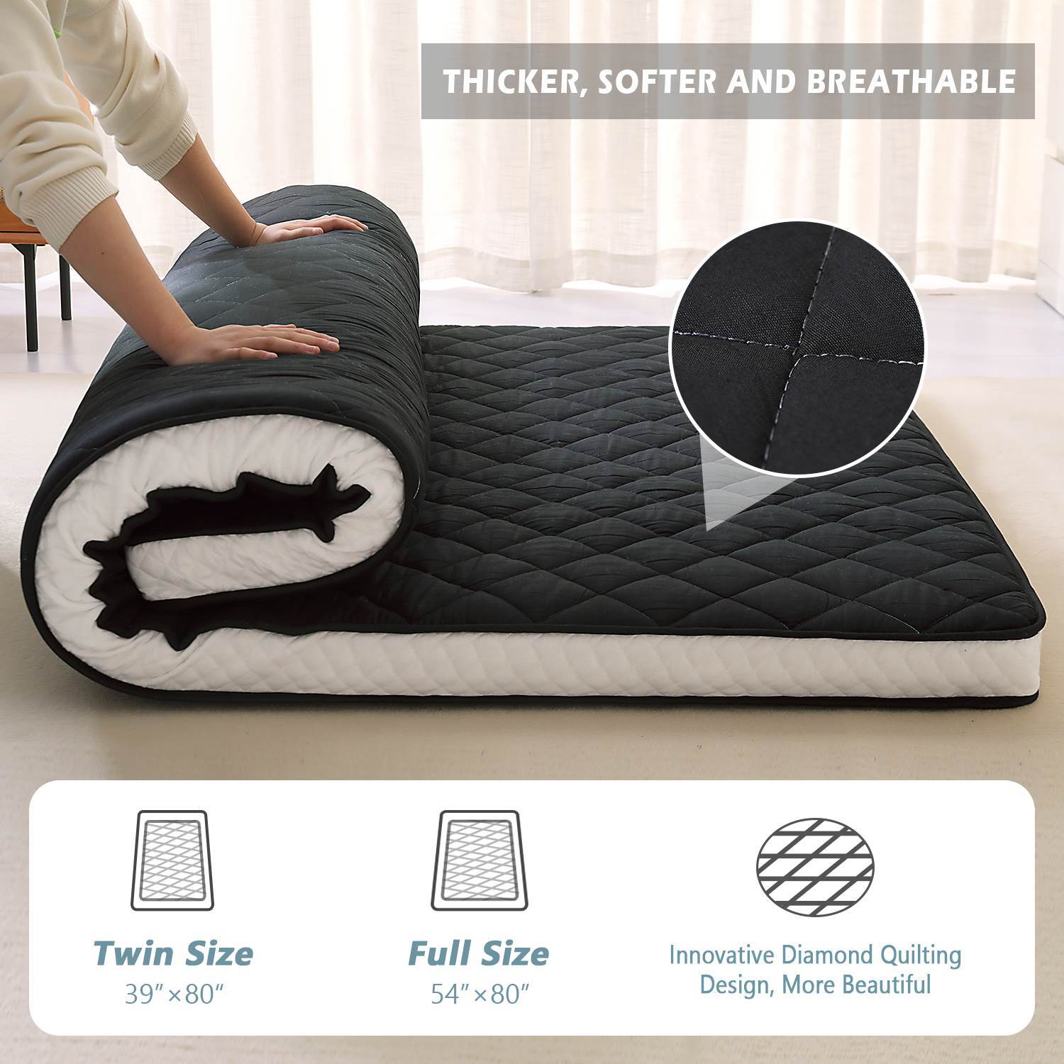 Japanese Floor Mattress Futon Mattress Foldable Mattress Roll Up Tatami 3 Sizes